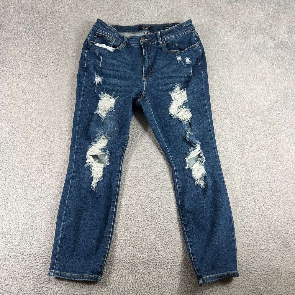Judy Blue Jeans Womens Plus Sz18 W Boyfriend Fit Distressed Grunge